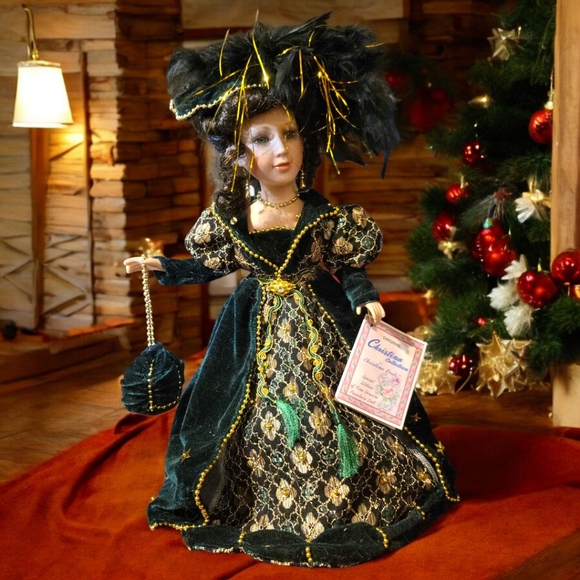 Vtg 05 Christina Verdi Special Edition Collection Porcelain Doll 18" Green Gold - Picture 2 of 14